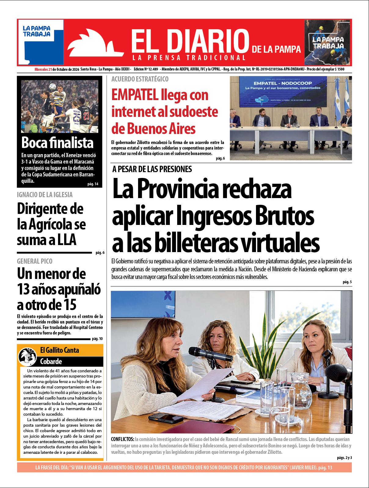 Tapa de El Diario en papel  mieacutercoles 21 de octubre de 2026